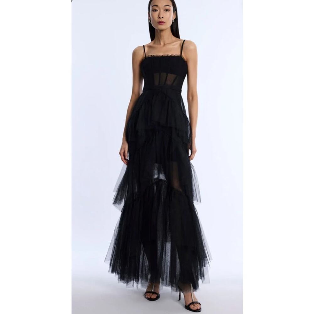BCBGMAXAZRIA Black Tiered Tulle Evening Gown NWT Size 6